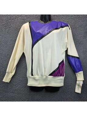Vintage 90s Robbie Sport Neon Colorblock Top M White Dolman Sleeve Retro Twee